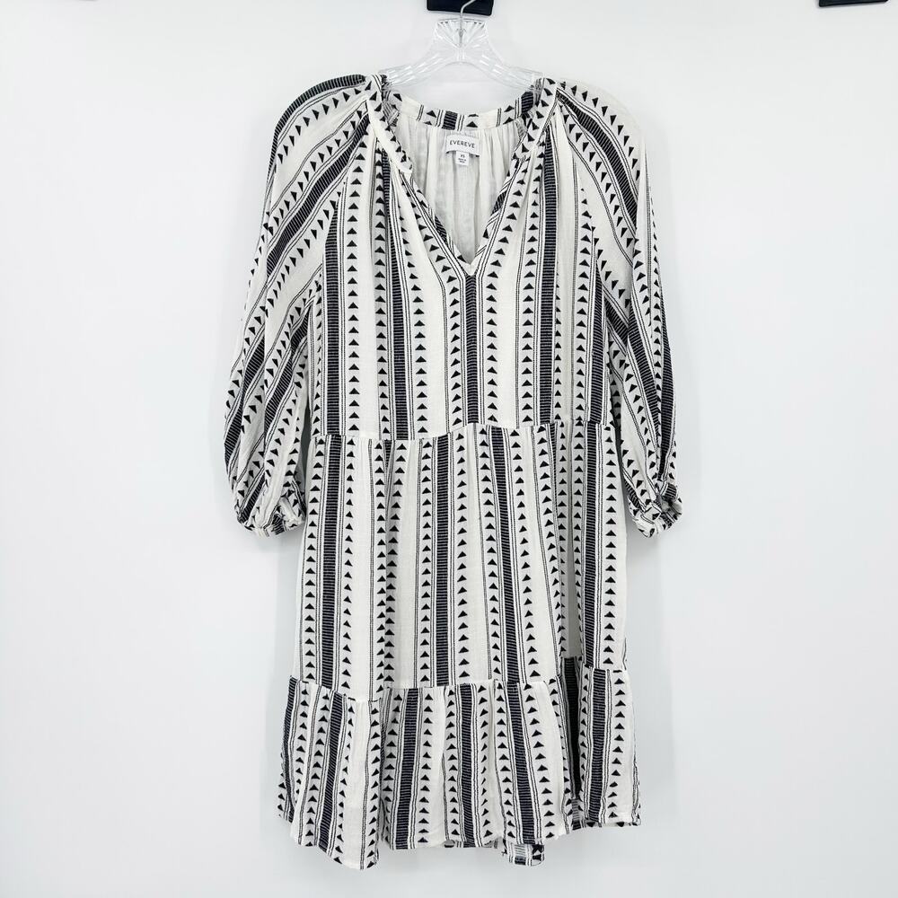 Evereve Carolina Black & Ivory Aztec Stripe Tiered Mini Dress Womens Size XS - Picture 3 of 12